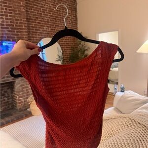 Reformation Deep Red Textured Blouse